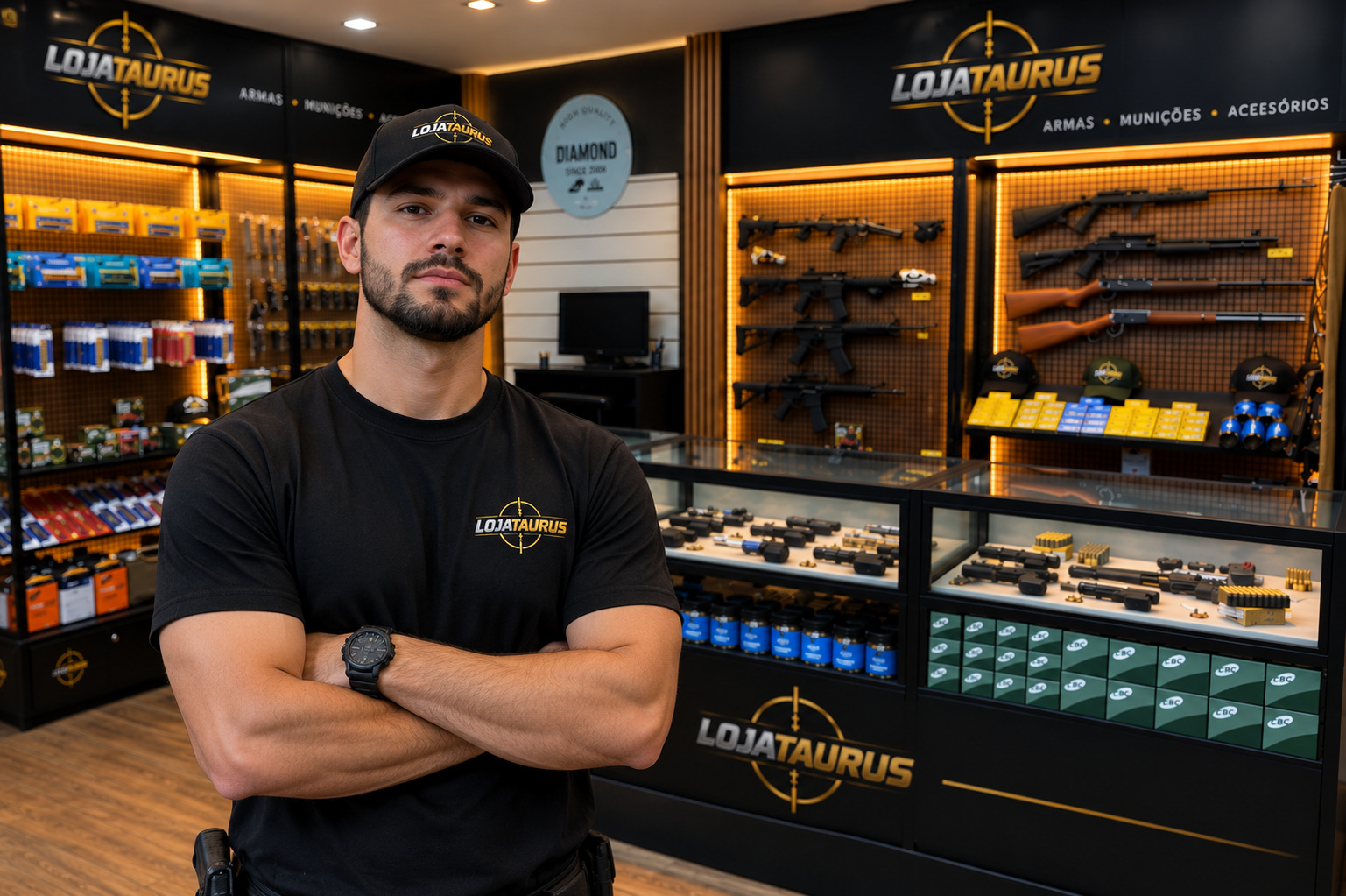 Profissional em ambiente de atendimento da Loja Taurus